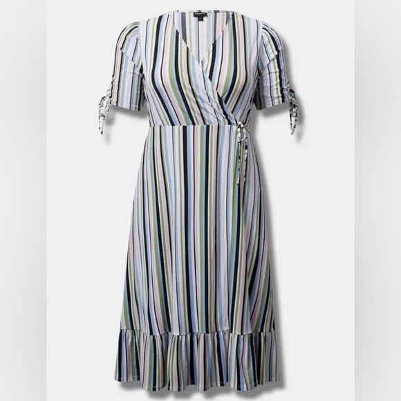 Torrid Stripe A-line Midi Wrap Dress, Size 3X - Picture 3 of 13